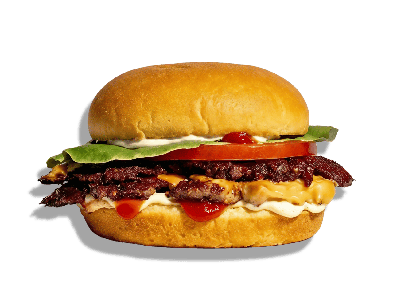 Burger avec viande grillée, laitue, tomate et sauces