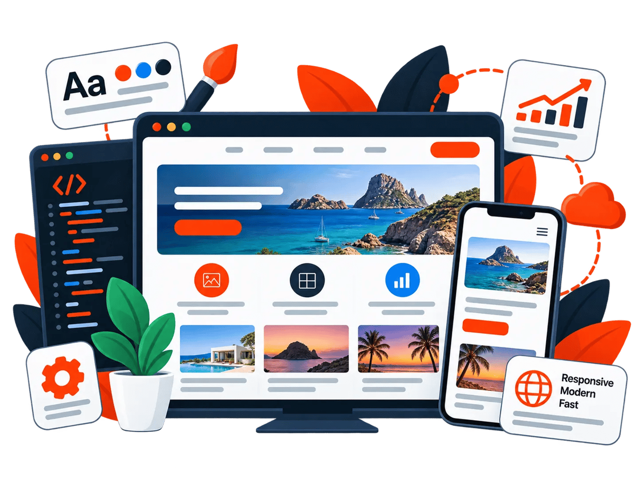 Digital illustration of a website design interface
