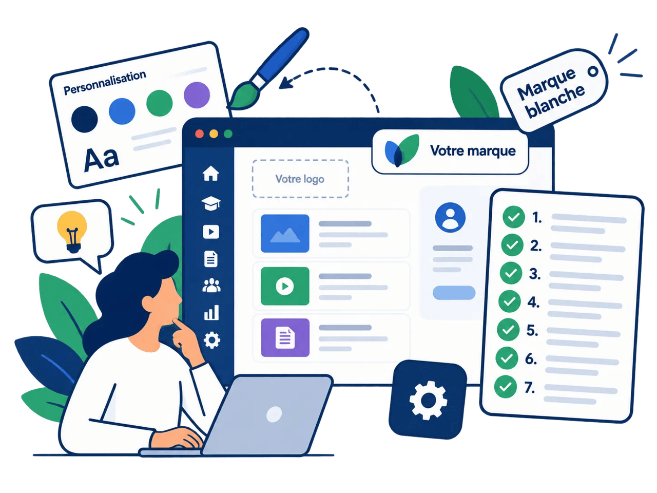 Interface utilisateur avec éléments de personnalisation et un utilisateur pensif.
