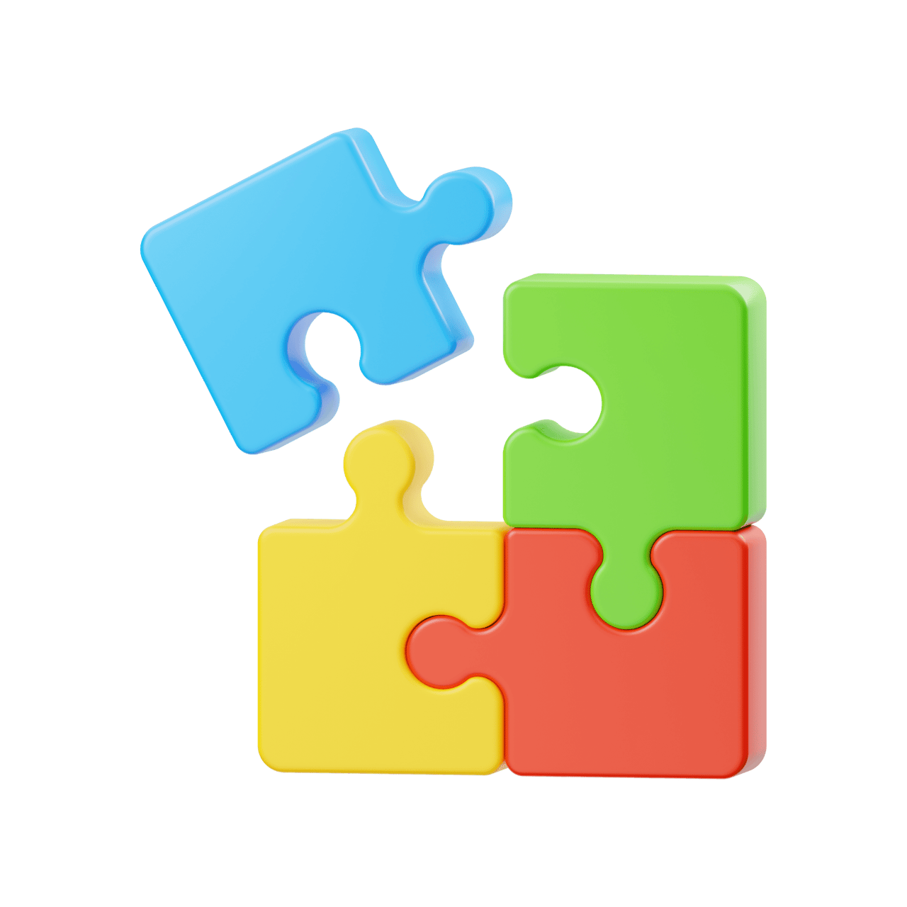 Quatre pièces de puzzle colorées s'emboîtant.
