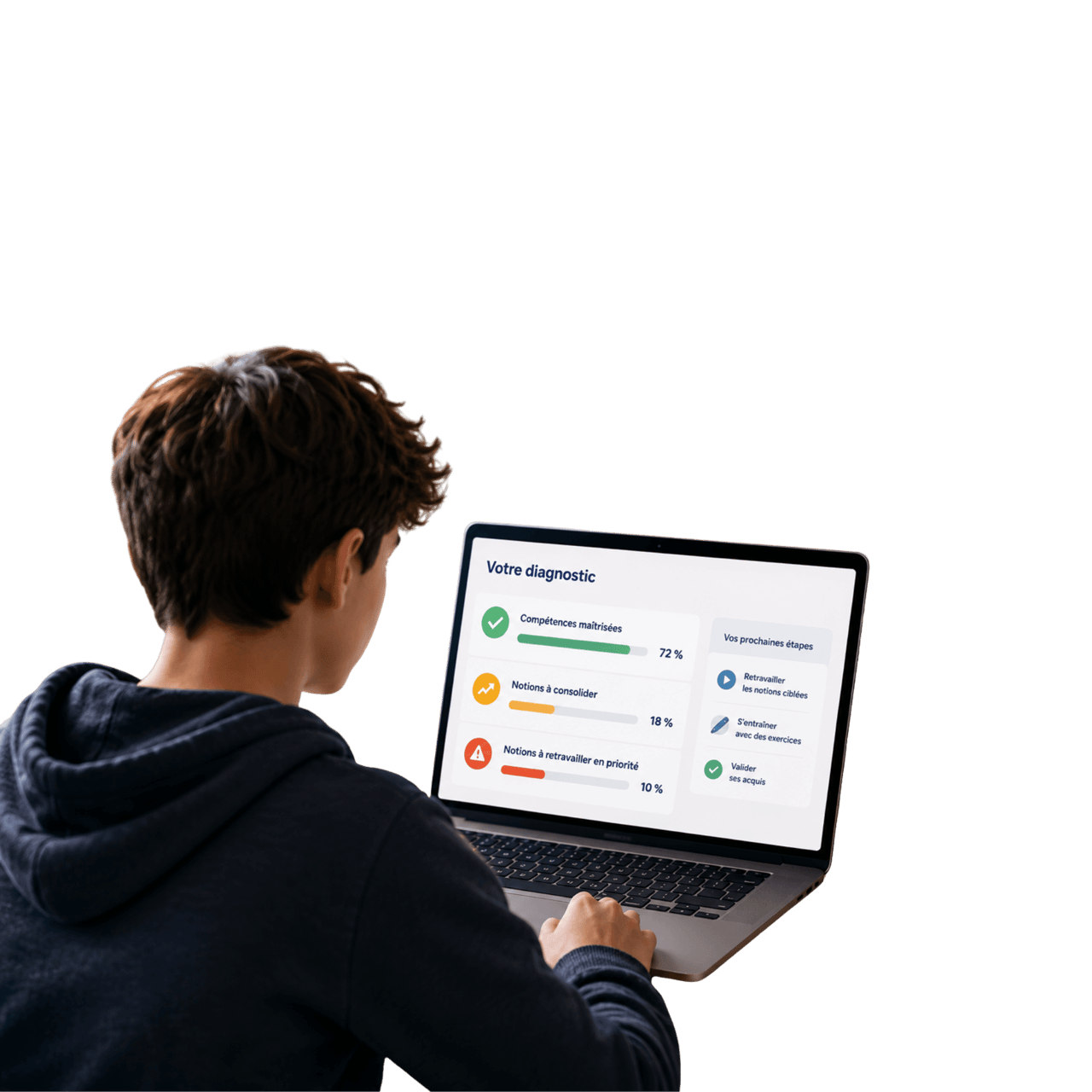 Un adolescent utilisant un ordinateur portable pour consulter son diagnostic.
