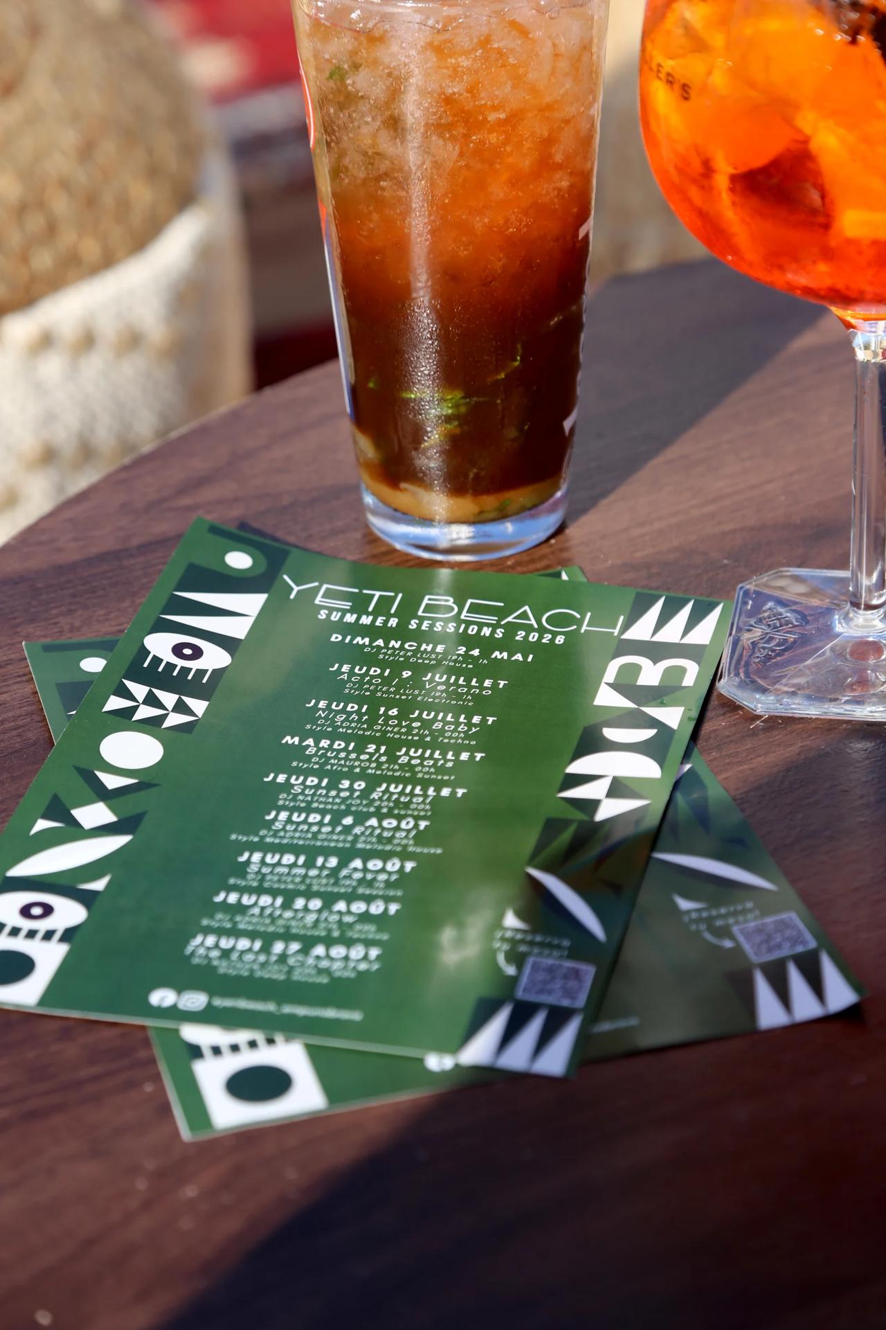 YETI RESTAURANTE menu on a table with drinks