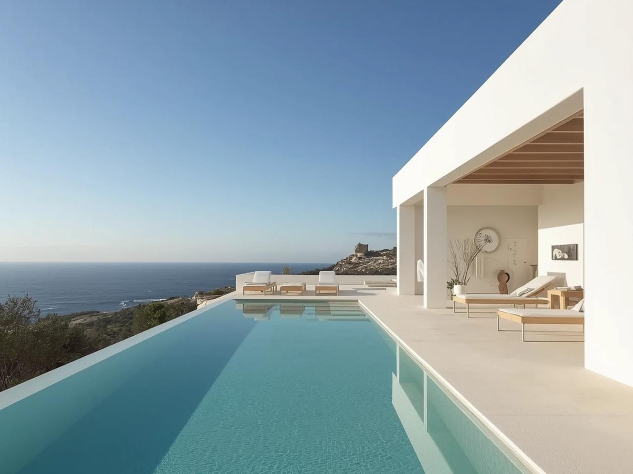 Modern villa with infinity pool overlooking the sea