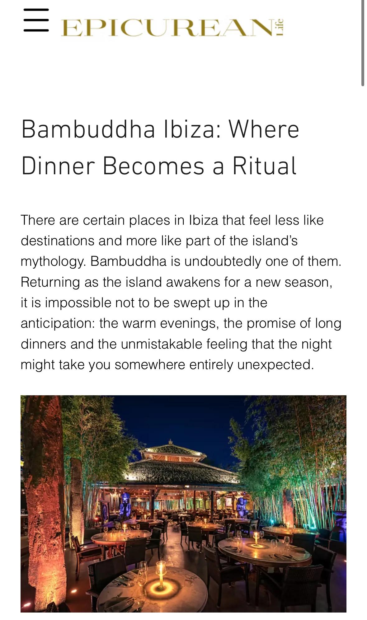 Text about Bambuddha Ibiza dining experience