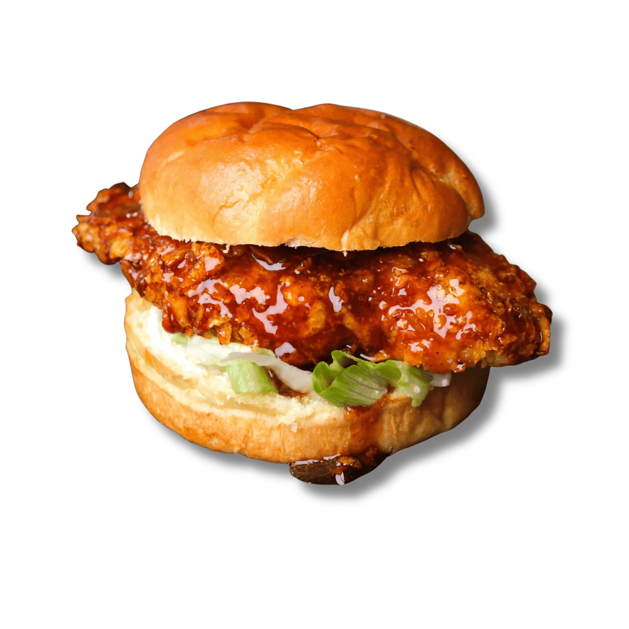 Sandwich au poulet frit avec sauce épicée et salade