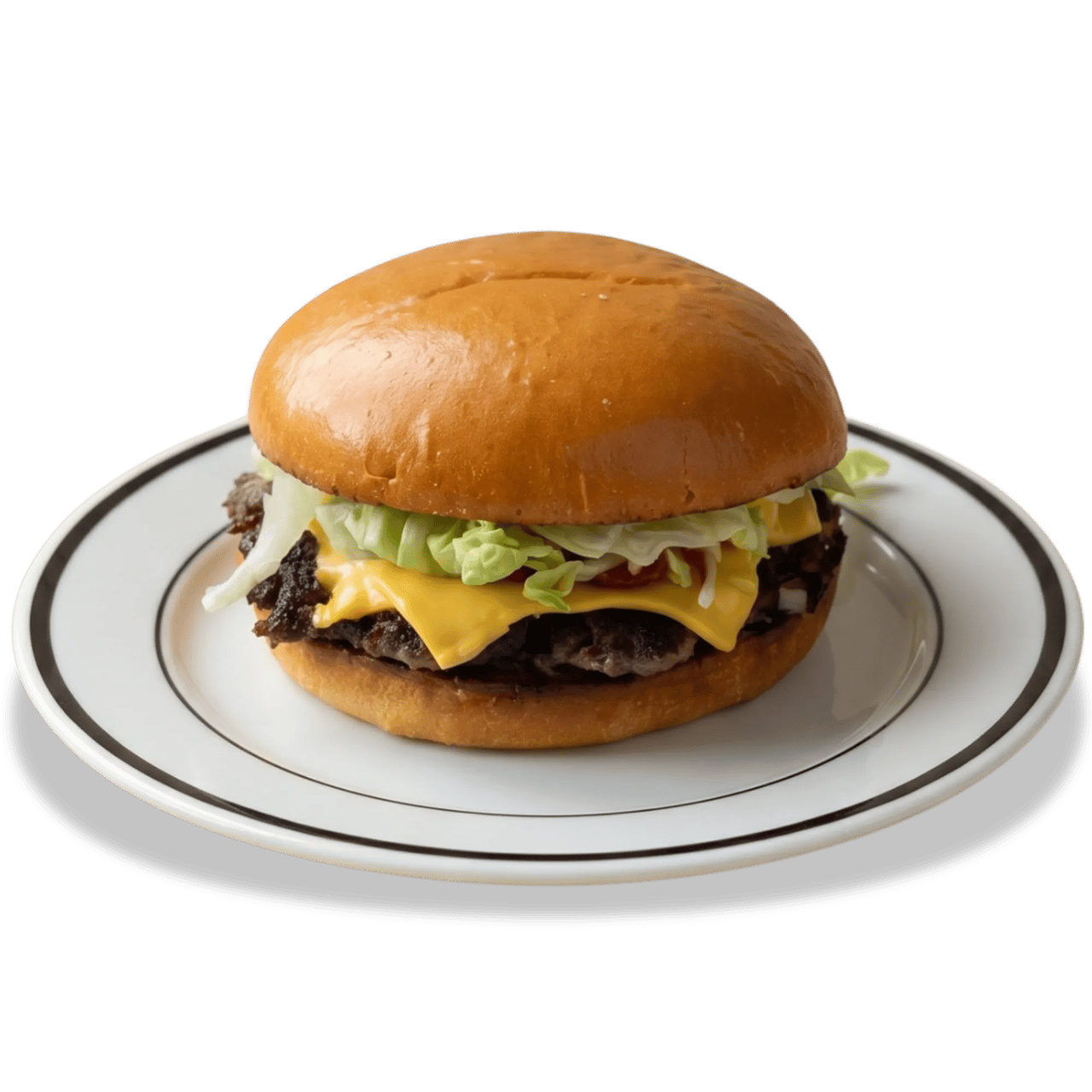 Hamburger avec fromage, laitue et tomate sur une assiette