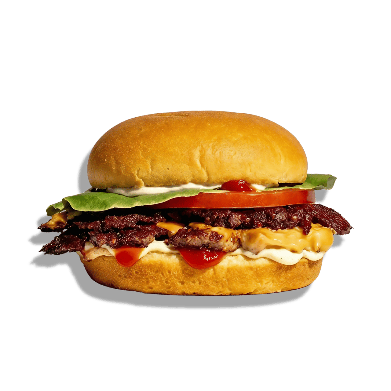 Burger avec viande grillée, laitue, tomate et sauces