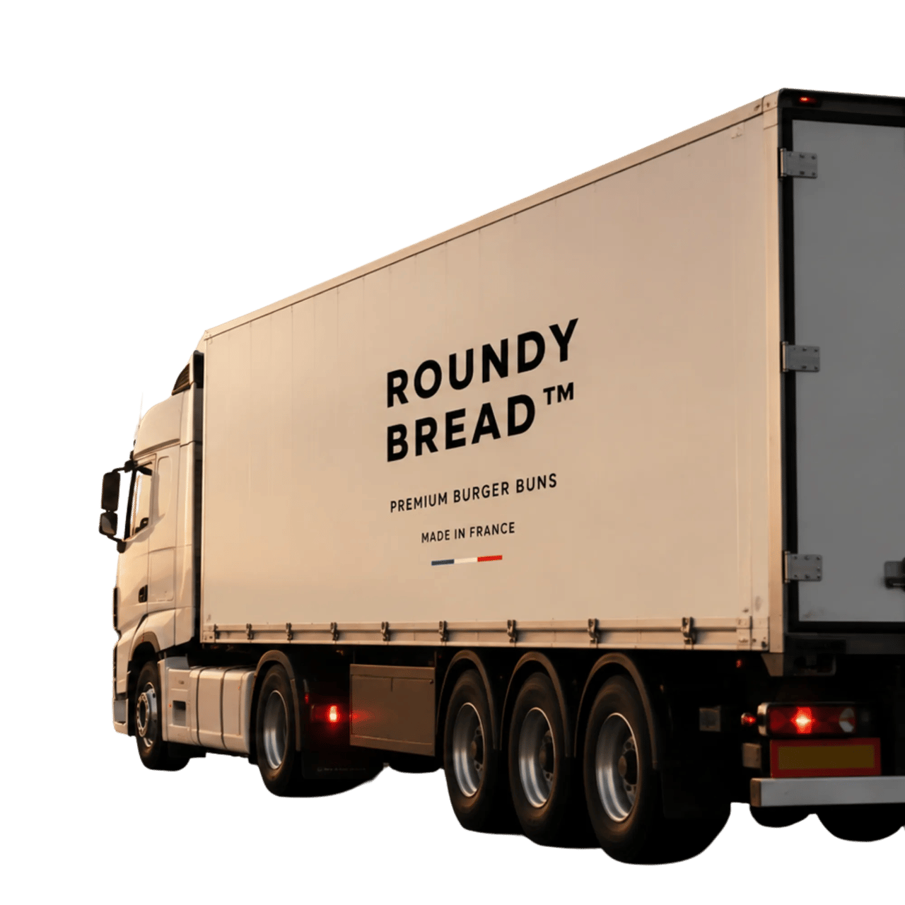 Camion de livraison de Roundy Bread avec logo visible.