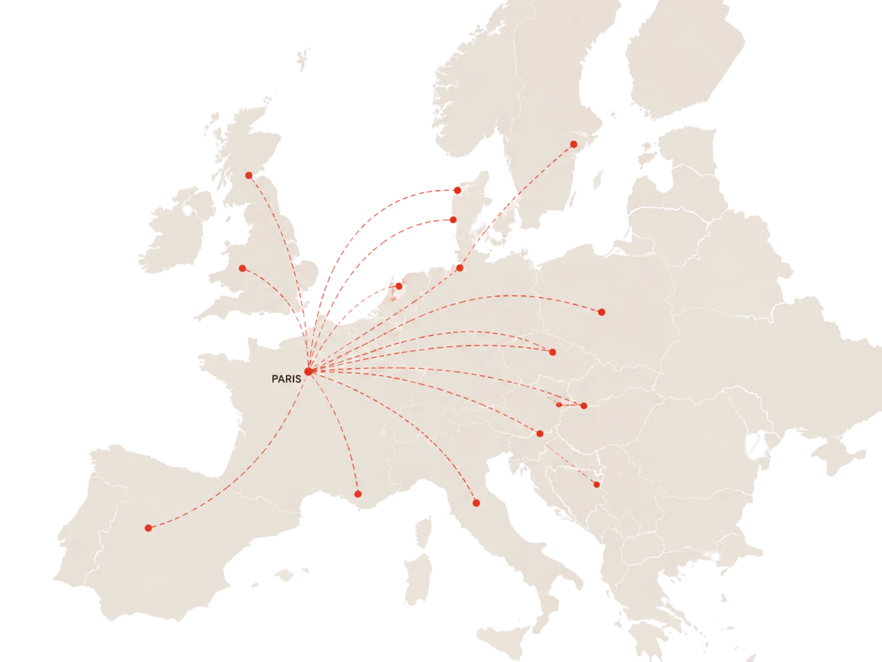 Carte des liaisons aériennes depuis Paris