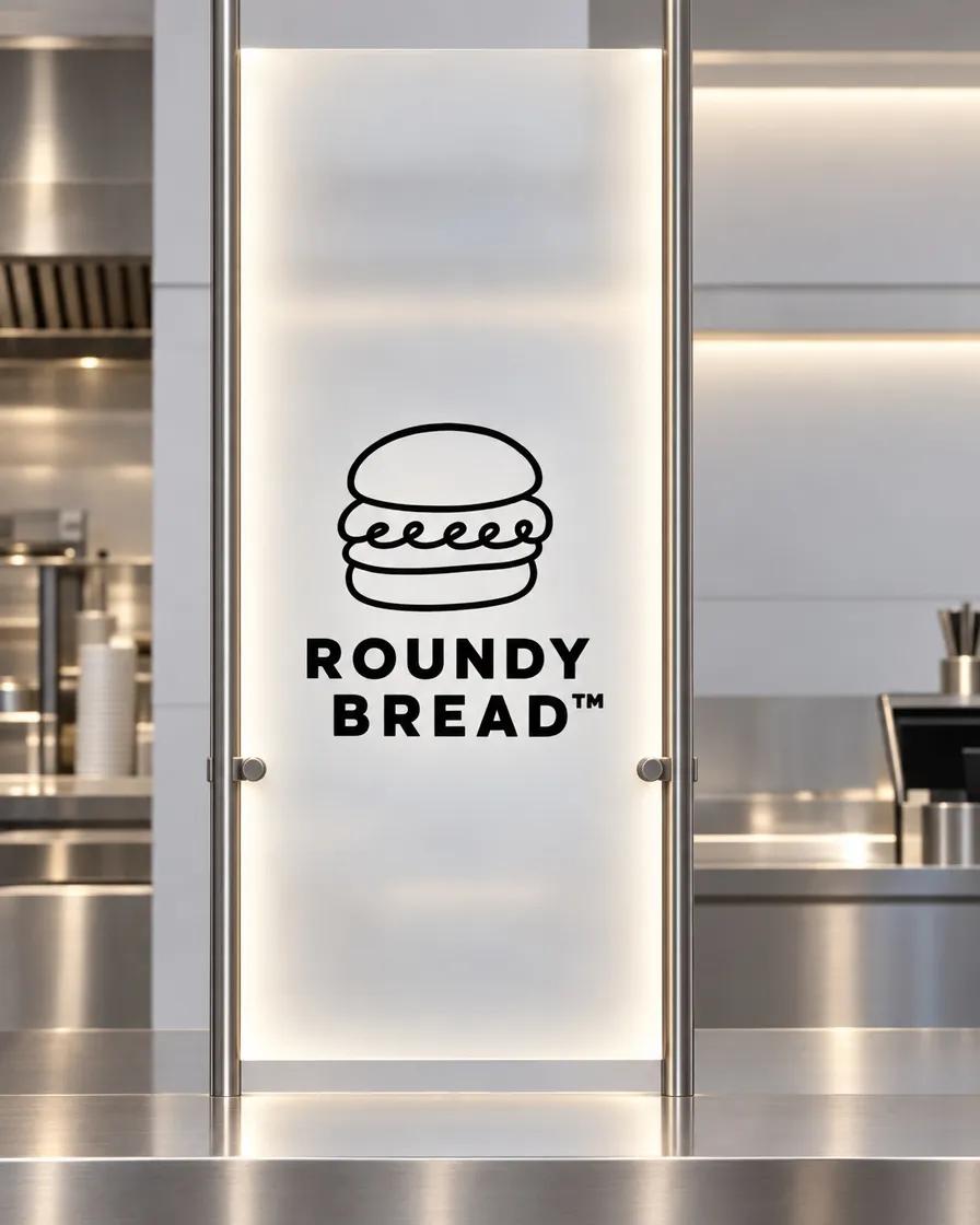 Logo de Roundy Bread sur un panneau en verre