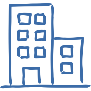 Dessin d'un bâtiment avec deux sections.